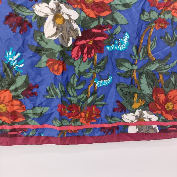 Perry Ellis Silk Floral Flower Scarf 35x35 Japan Red Blue - Picture 7 of 12